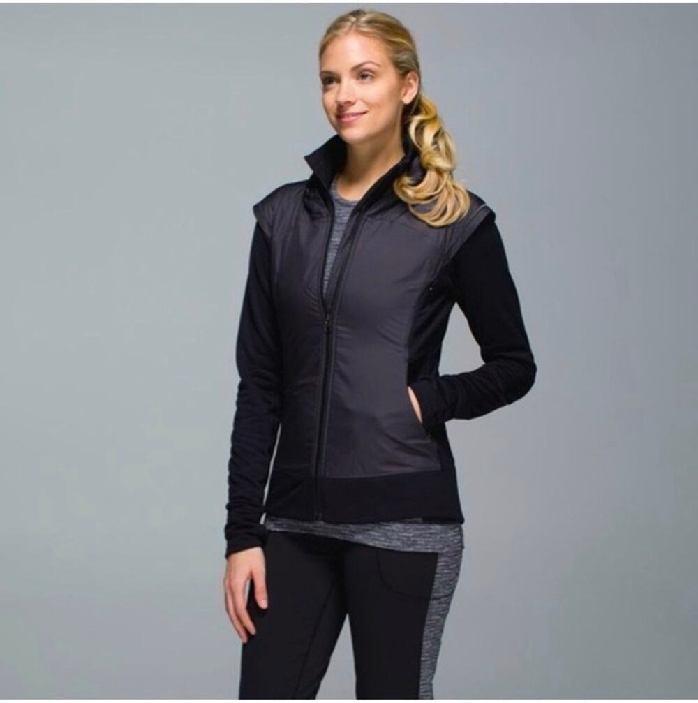 Lululemon Snug Sprinter Jacket Womens 8 Heathered Black Hoodie Full Zip Athletic
